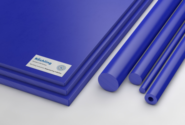 Round bar and sheets made of Sustadur® PET FG, colour: blue