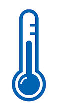 blue line art icon of a temperature gauge indicating a high temperature