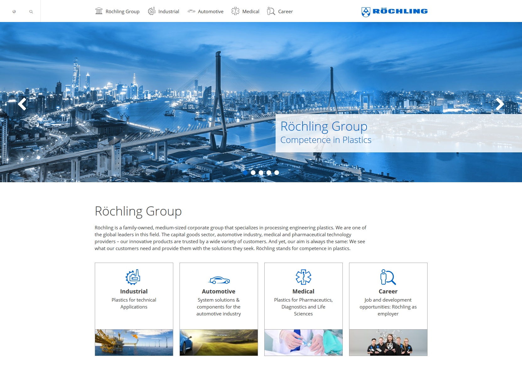 Homepage Relaunch EN Clear Design: The Homepage of the new Röchling Group website.