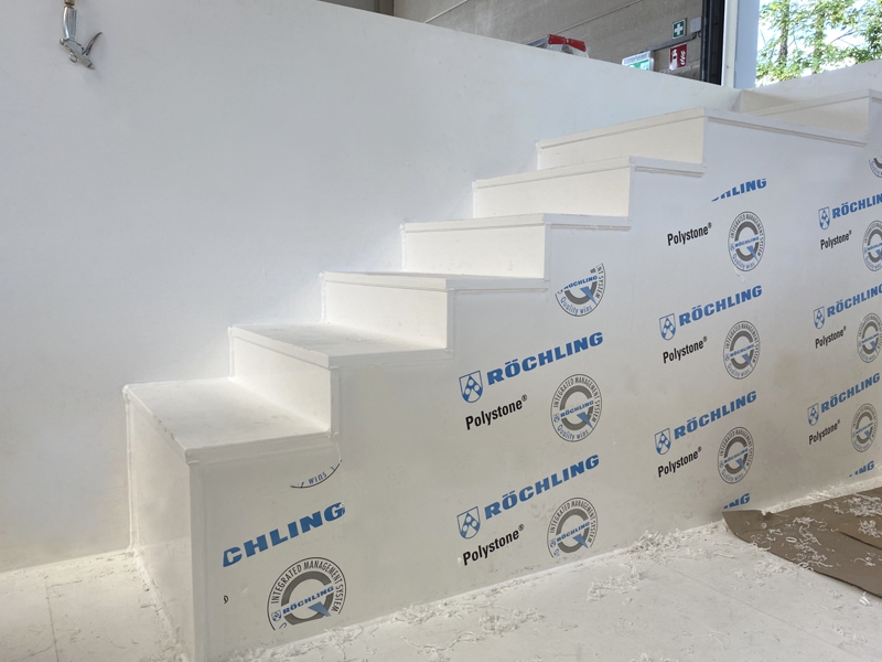 stairway made of swimming pool wall panels, polymer pool wall panels