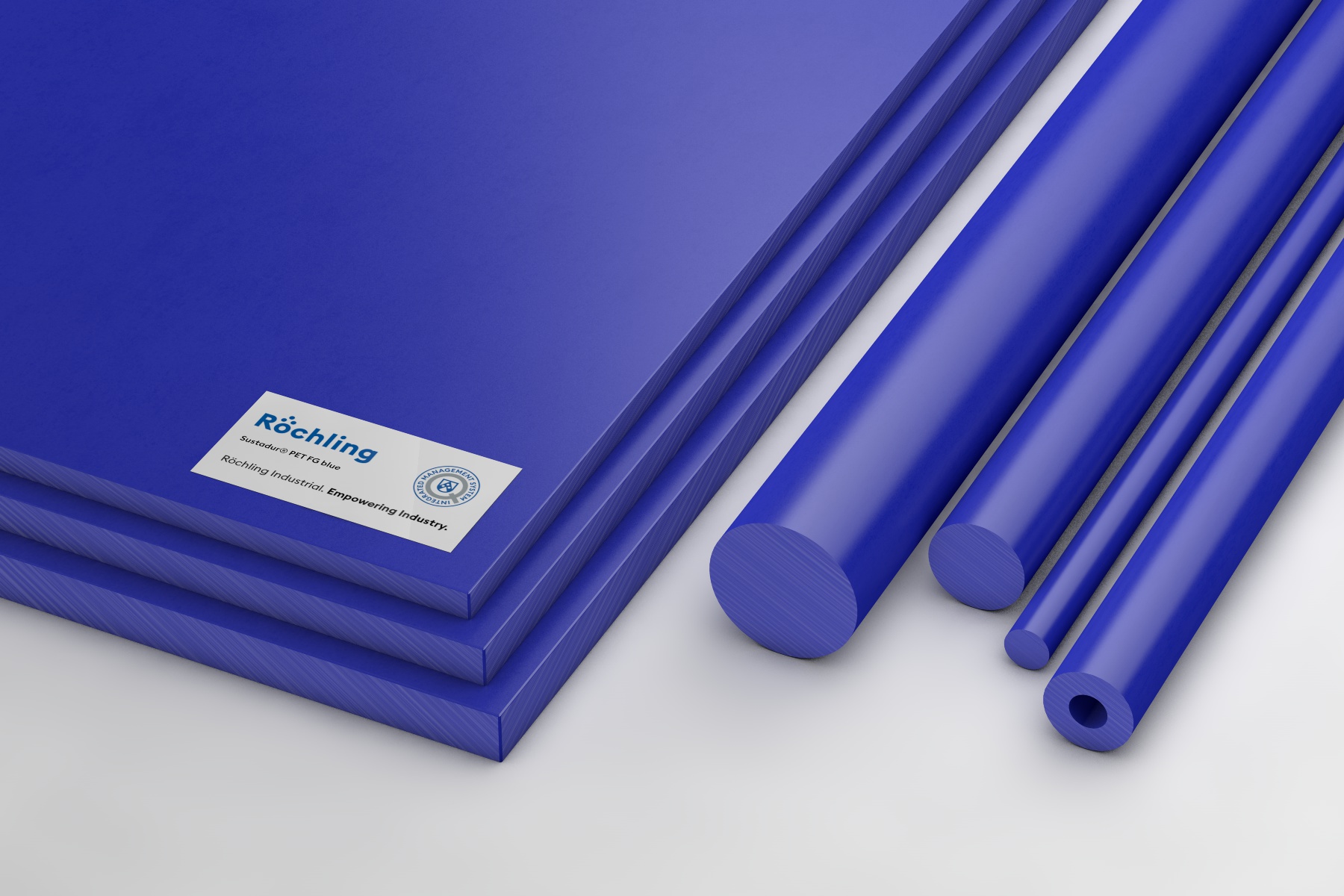 Rundstab und Platten aus Sustadur® PET FG, Farbe: blau