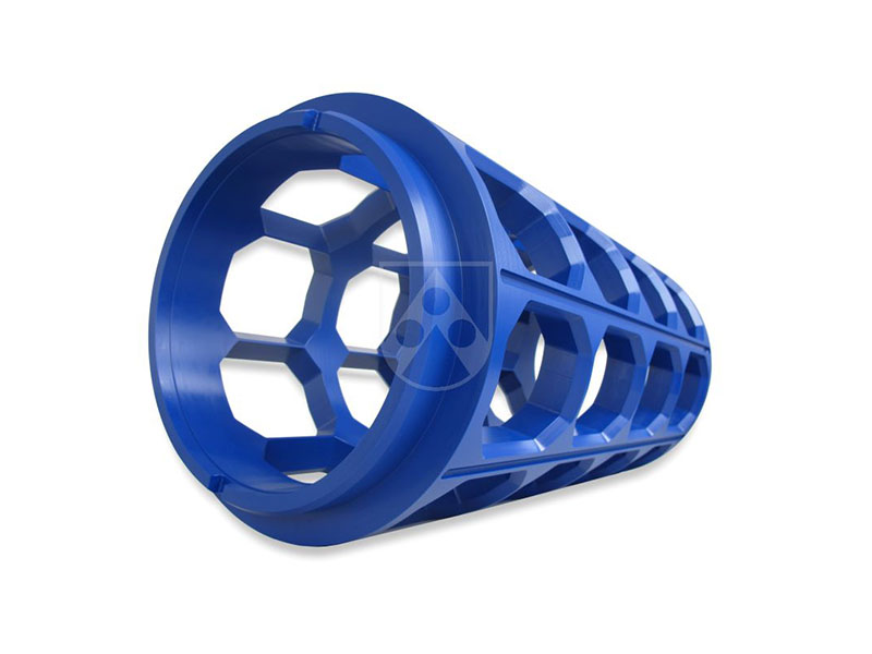 Tambor de moldeado de Sustarin® C FG en azul para la elaboración de panecillos, mecanizado por desprendimiento de viruta a partir de material redondo/semiacabado de POM