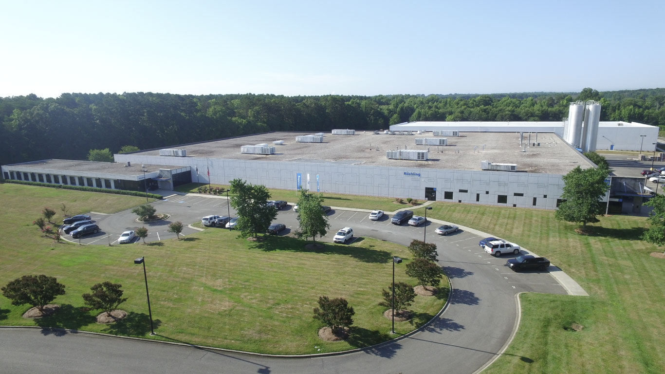 Aerial view of Roechling Industrial Gastonia, thermoplastic supplier in North Carolina