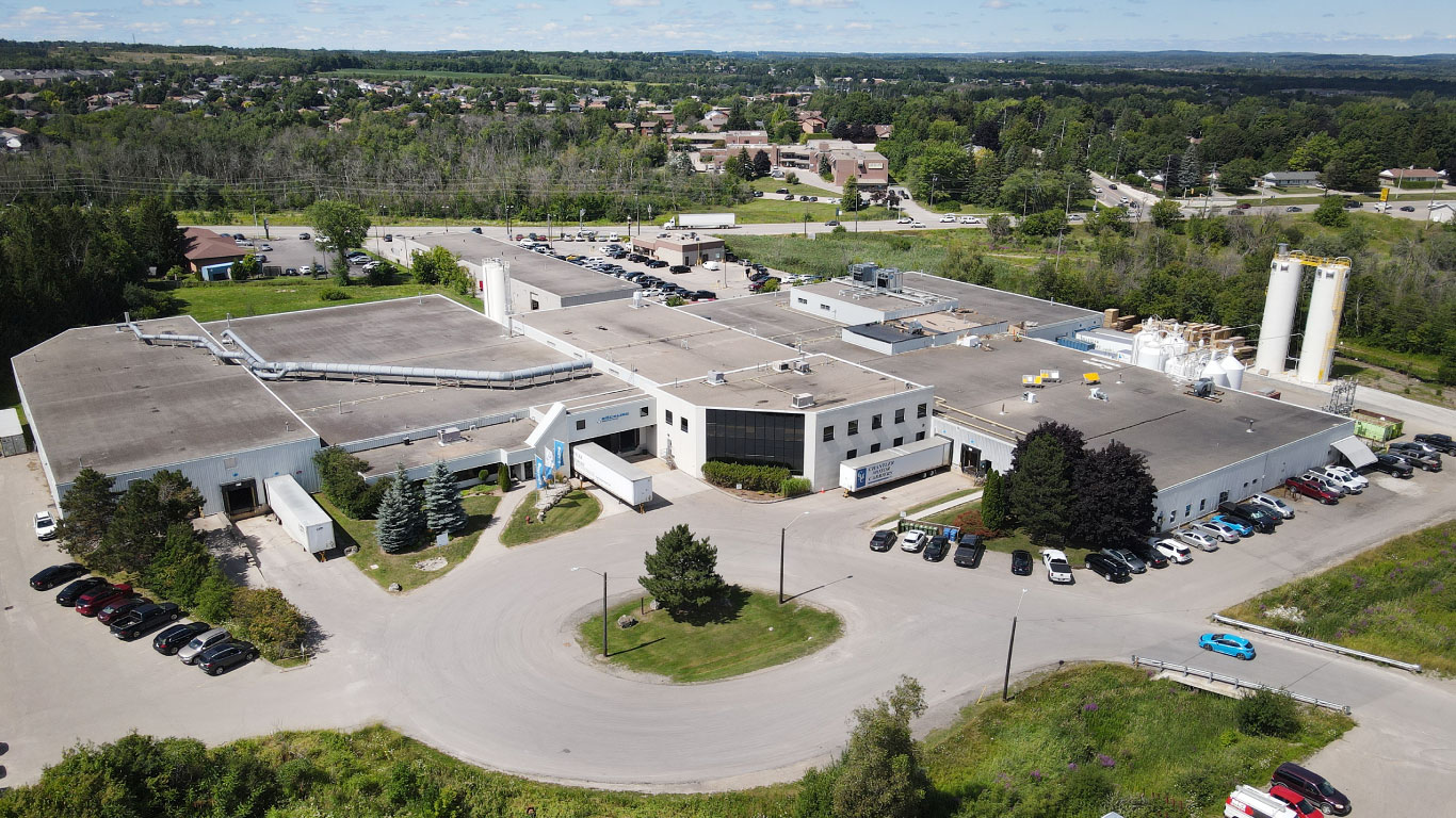 Aerial view of Roechling Industrial Orangeville, thermoplastic supplier in Ontario, Canada